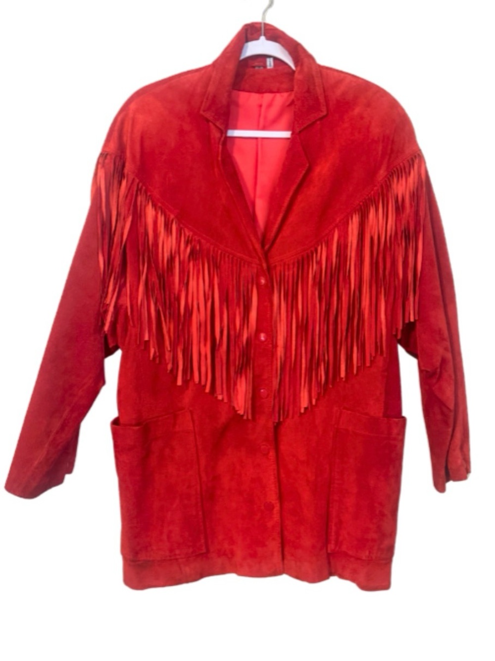 Vintage 90s Fringe Suede Leather Jacket sz M red Suede Western Coat Womens